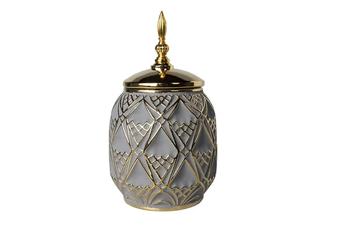 Pote Decorativo Cinza/Azulado/Dourado 30cm