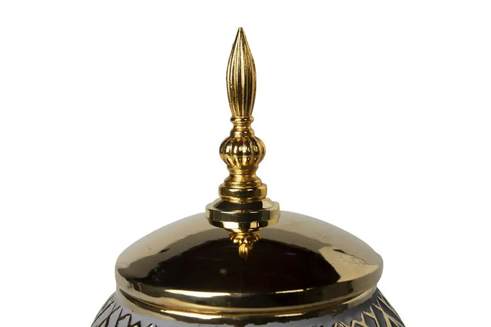 Pote Decorativo Cinza/Azulado/Dourado 30cm 3