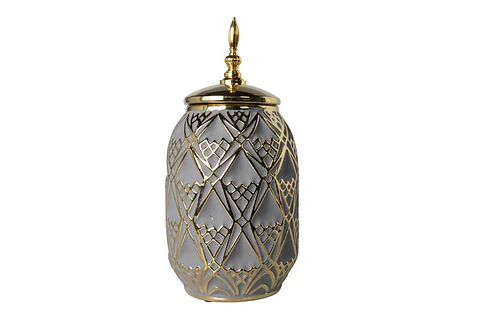 Pote Decorativo Cinza/Azulado/Dourado 36cm