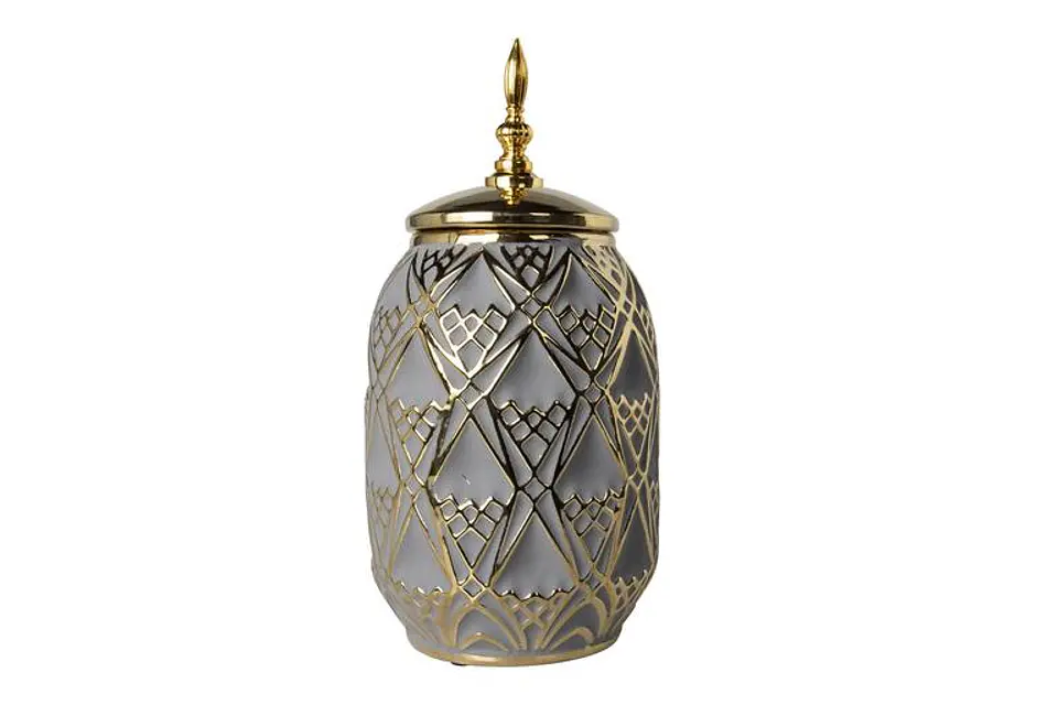 Pote Decorativo Cinza/Azulado/Dourado 36cm 1