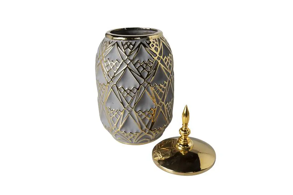Pote Decorativo Cinza/Azulado/Dourado 36cm 3