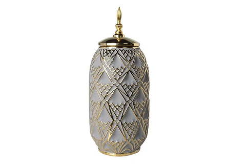 Pote Decorativo Cinza/Azulado/Dourado 43cm