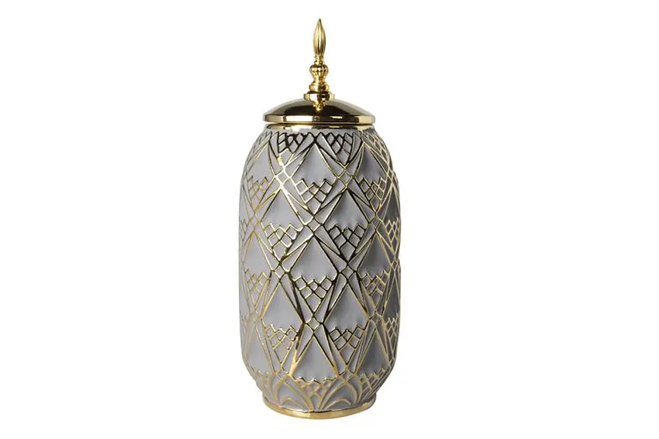 Pote Decorativo Cinza/Azulado/Dourado 43cm 1