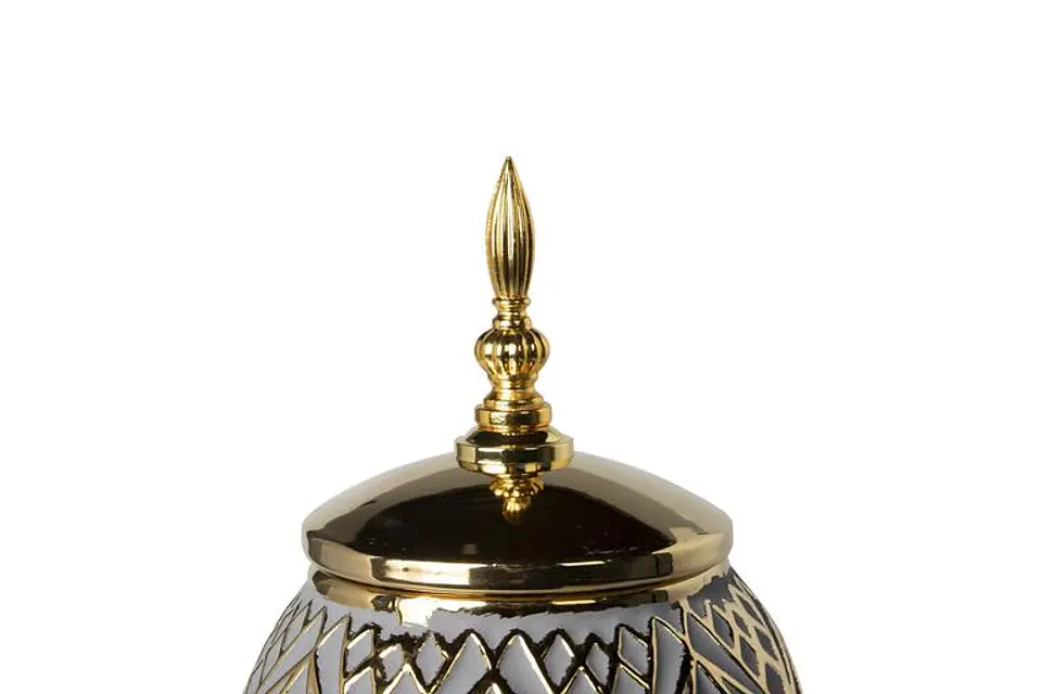 Pote Decorativo Cinza/Azulado/Dourado 43cm 2