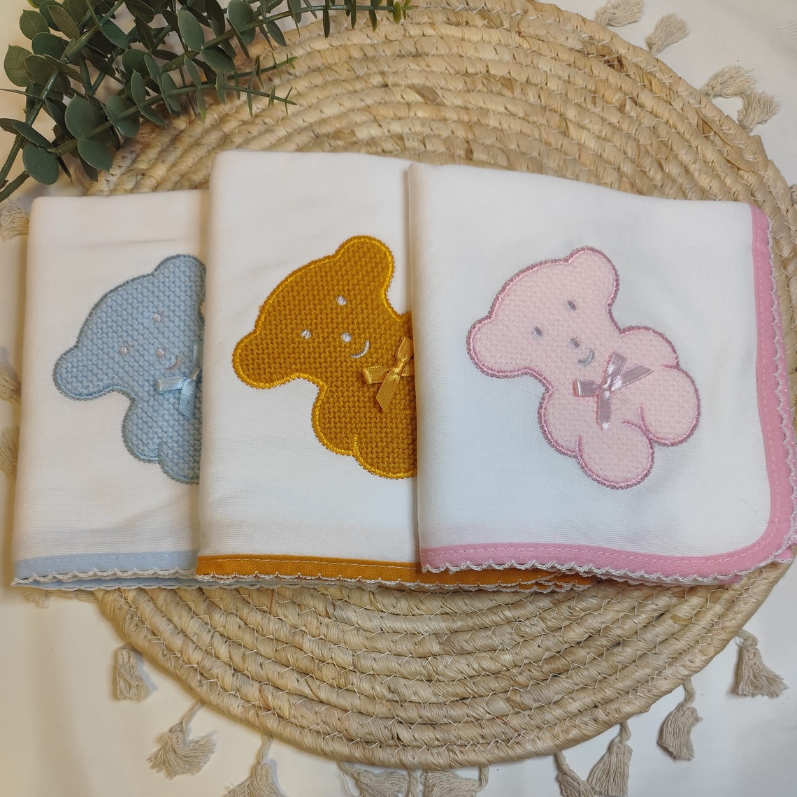 Fralda algodão urso bordado 1