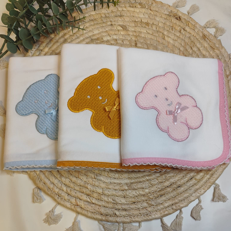 Fralda algodão urso bordado 1