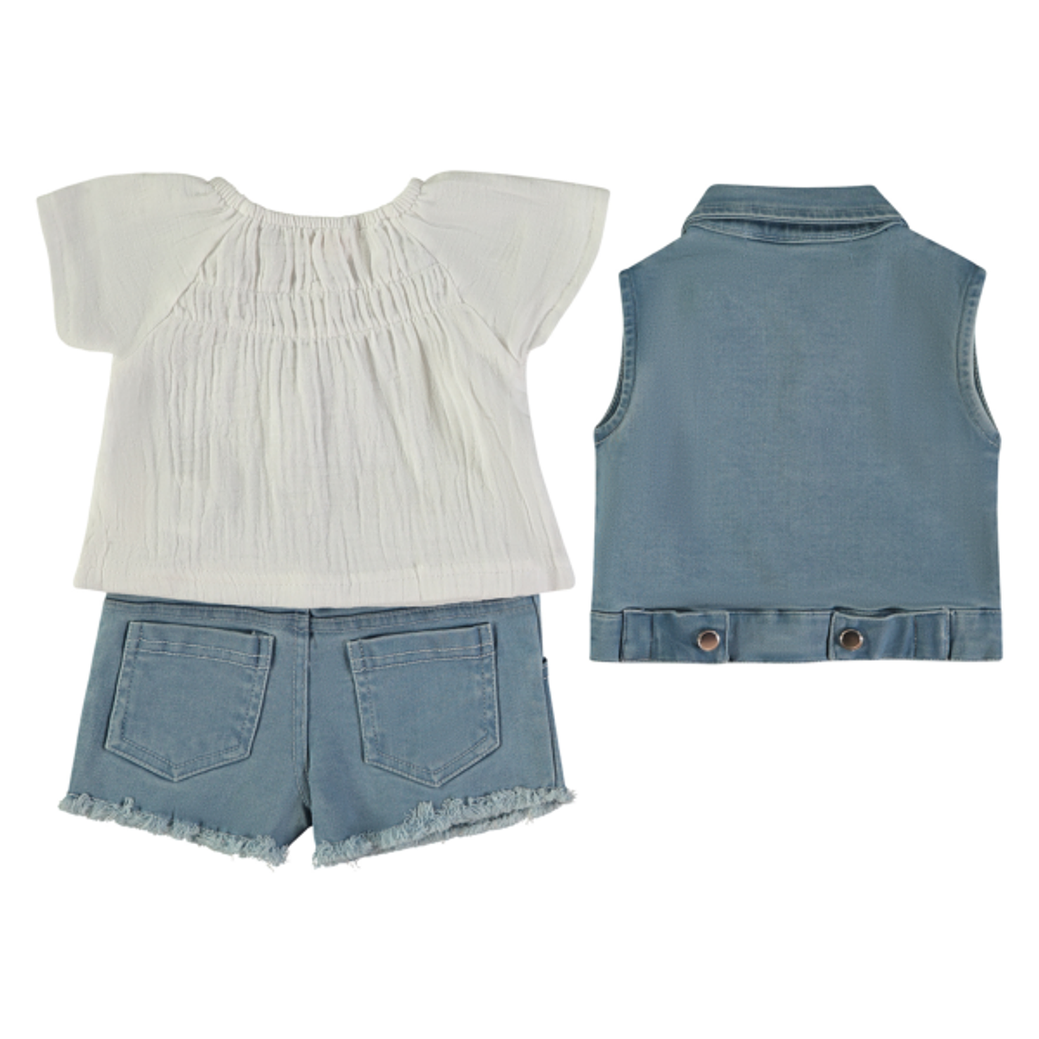 Conjunto de ganga calção, t-shirt e colete 2