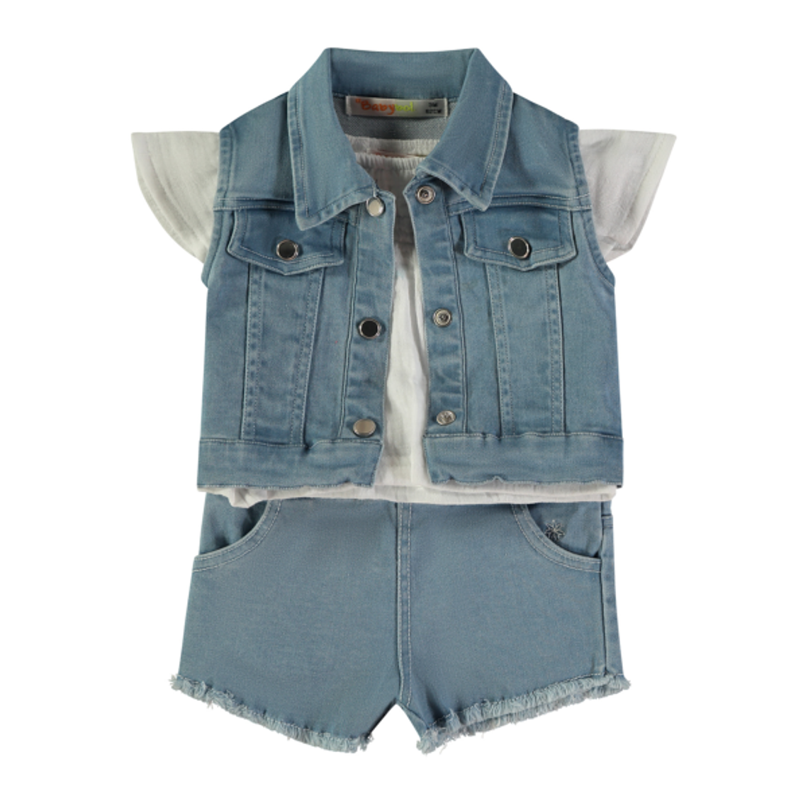 Conjunto de ganga calção, t-shirt e colete 1