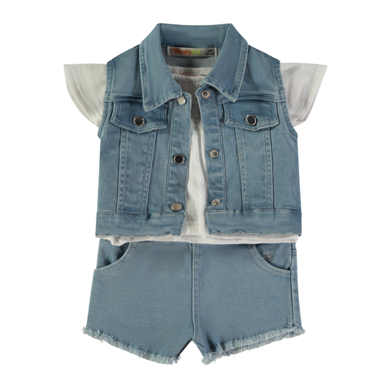 Conjunto de ganga calção, t-shirt e colete 1