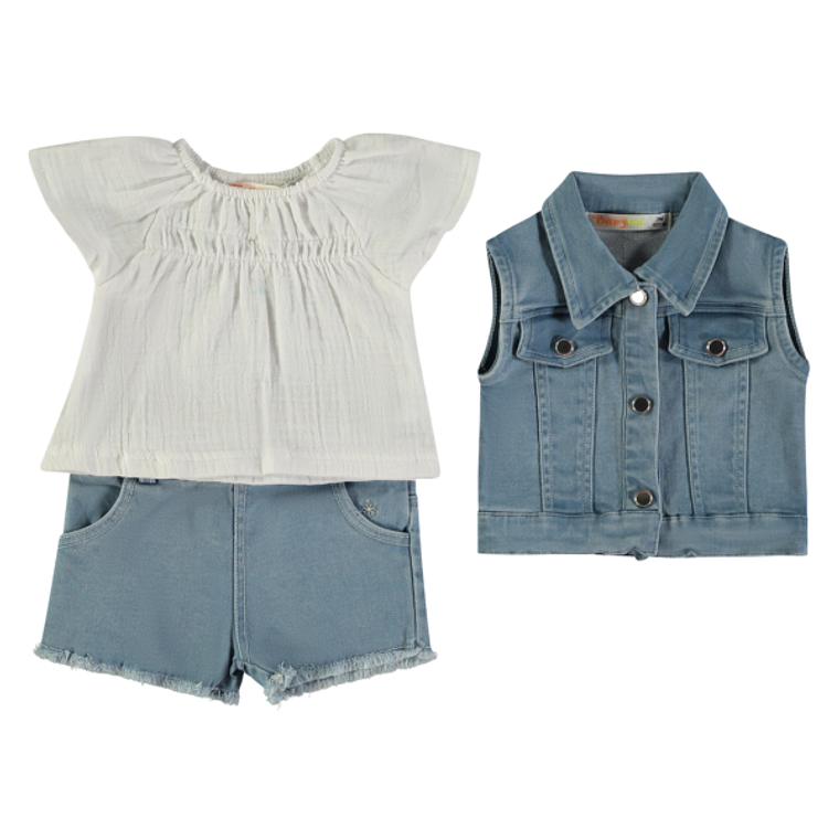 Conjunto de ganga calção, t-shirt e colete 3