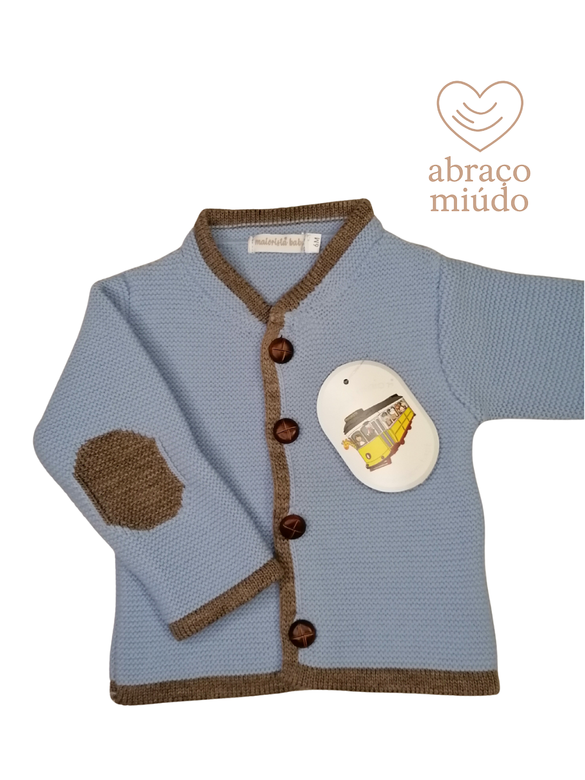 Casaco de malha azul bebé com cotoveleiras (6 meses) 1