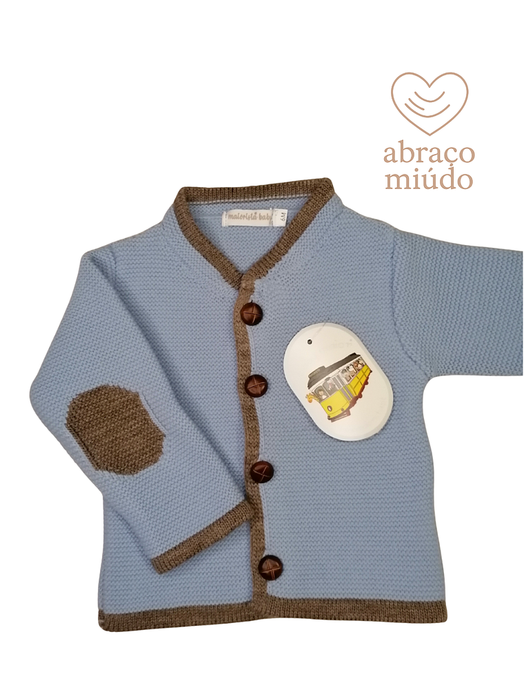 Casaco de malha azul bebé com cotoveleiras (6 meses) 1