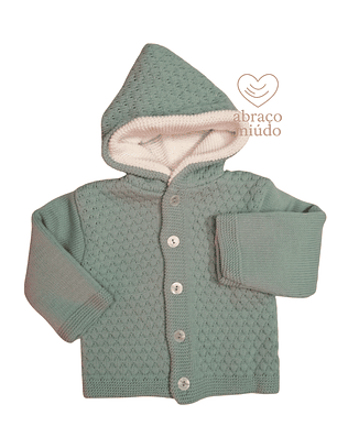 Casaco de malha dupla com capuz verde água (12 meses)