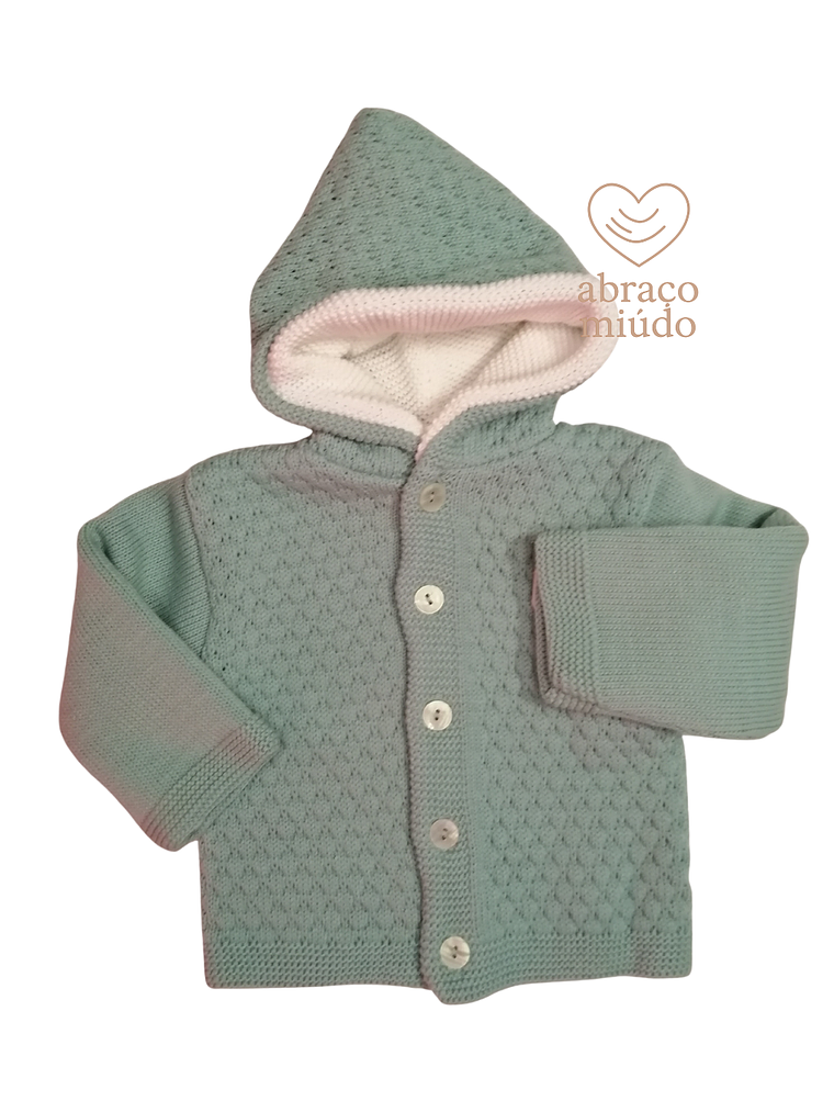 Casaco de malha dupla com capuz verde água (12 meses) 1