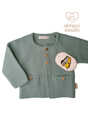 Casaco de malha com bolso verde água 