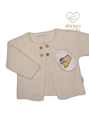 Casaco de malha creme 0-3 meses com botões de madeira 