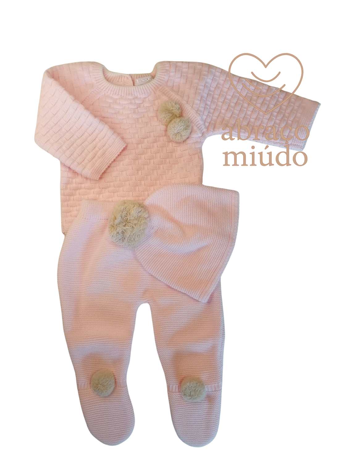 Conjunto de Malha com Pompom – Tamanho 3 Meses  1
