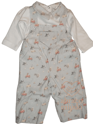 Jardineira de Sarja para Menino + Camisola com carda – 3, 6 e 12 meses 