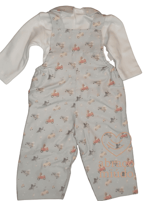 Jardineira de Sarja para Menino + Camisola com carda – 3, 6 e 12 meses 