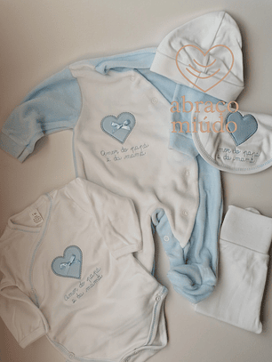 Conjunto Primeira Roupinha 1 Mês – 100% Algodão com Carda | “Amor do Papá e da Mamã”