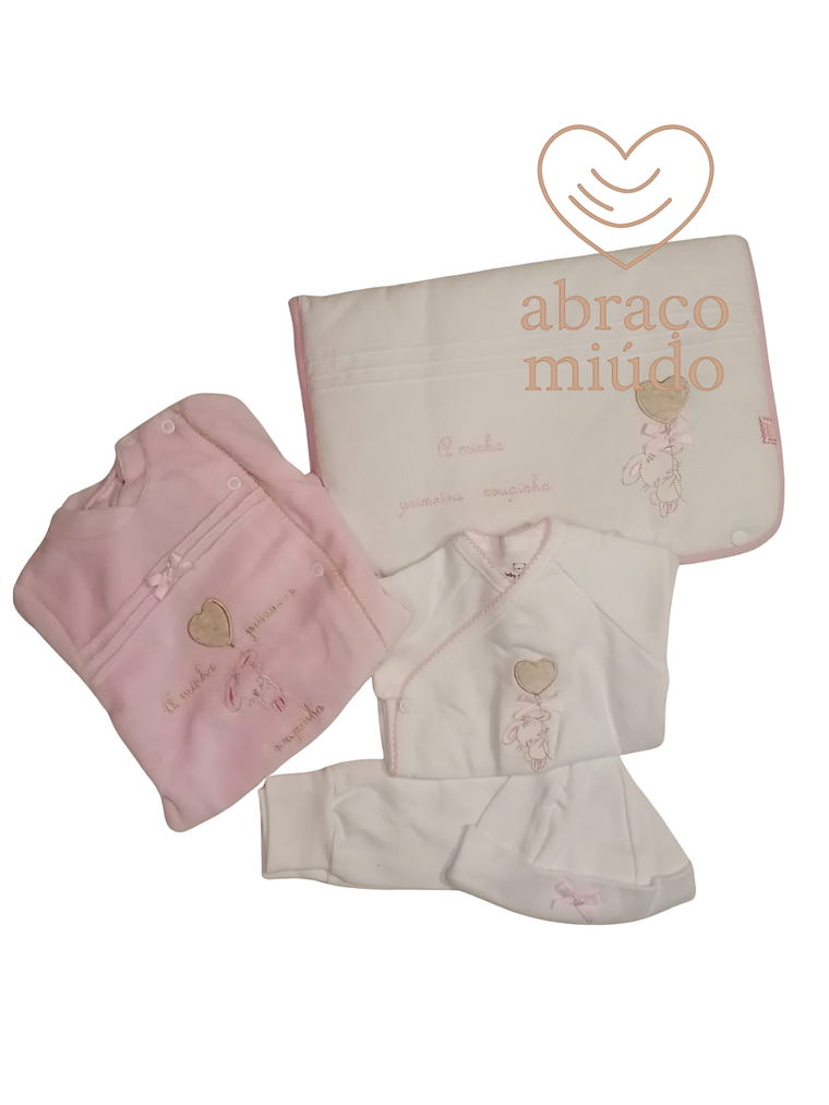 Conjunto Primeira Roupinha 1 Mês – 100% Algodão com Carda | Bordado Coelhinho 1
