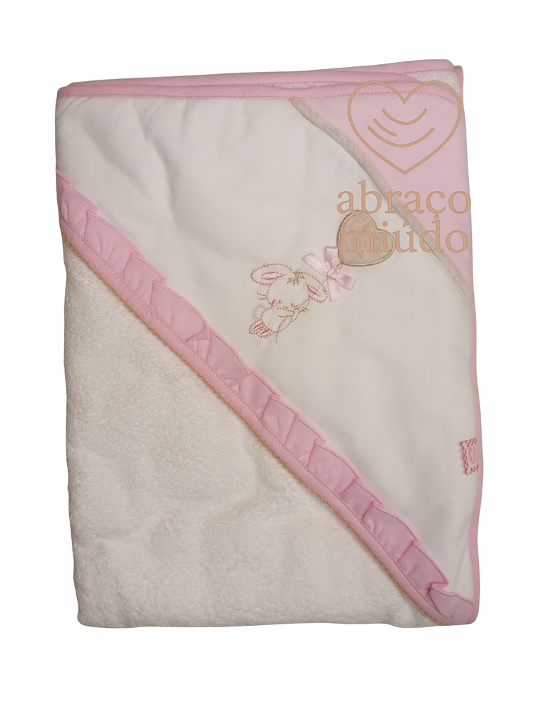 Toalha de Banho Bordada 100% Algodão – 100x100 | Modelo Coelhinho Rosa  1