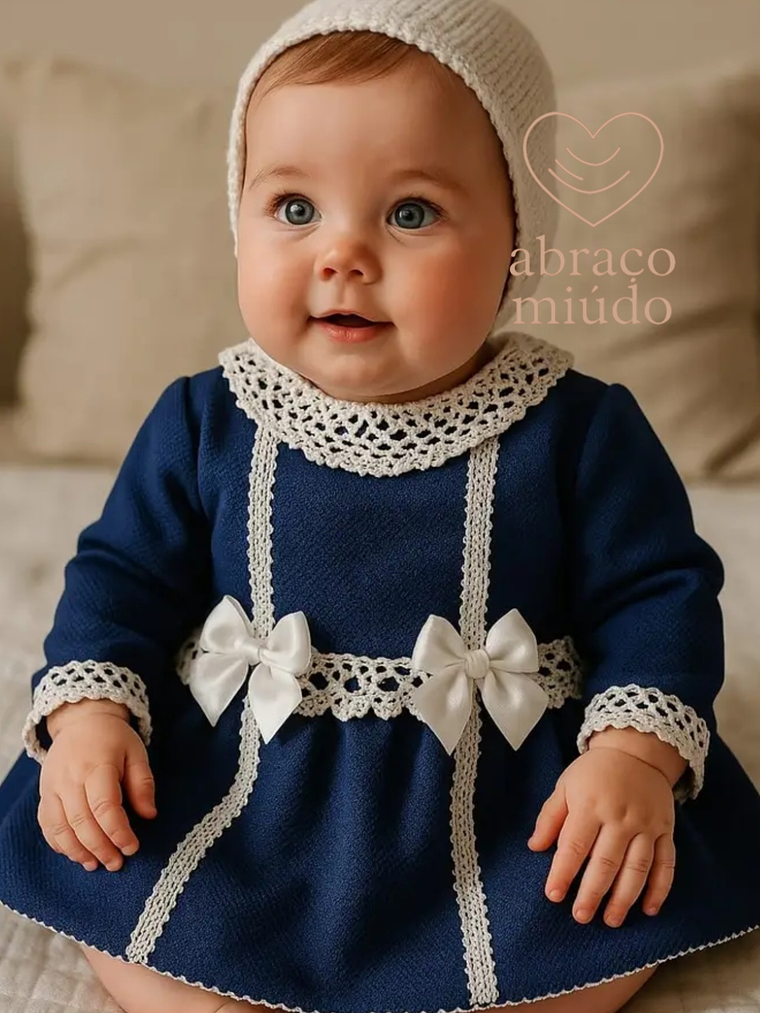 Vestido Azul com Renda e Laços – Tamanho 6 Meses 2