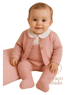 Conjunto de Malha para Bebé | Jardineira + Camisola + Casaco + Manta | Tamanho Único | Roupa de Bebé Inverno