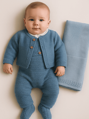 Conjunto de Malha para Bebé | Jardineira + Camisola + Casaco + Manta | Tamanho Único | Roupa de Bebé Inverno