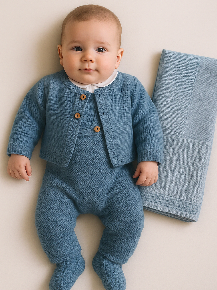 Conjunto de Malha para Bebé | Jardineira + Camisola + Casaco + Manta | Tamanho Único | Roupa de Bebé Inverno 2