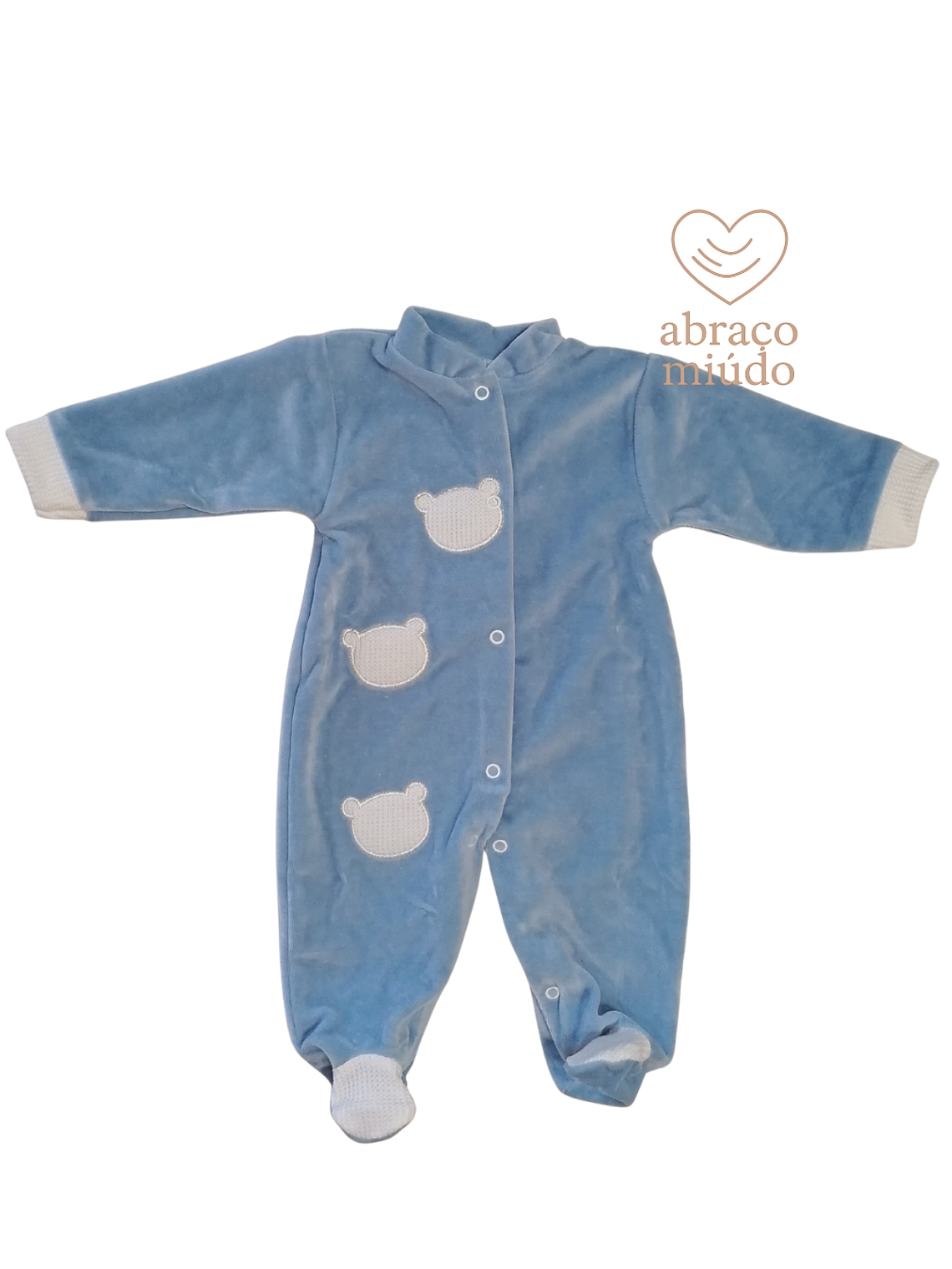 Babygrow em Veludo com Aplicações Ursinho – Azul 1