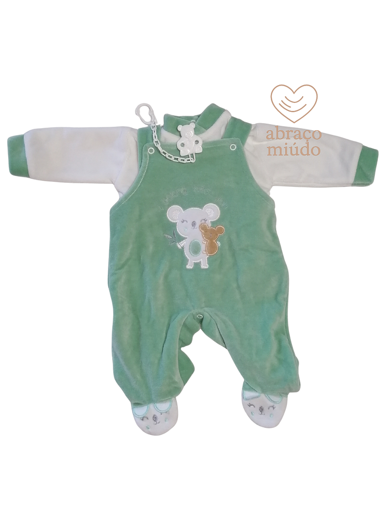 Babygrow e Camisola Bebé em Veludo Verde com Ratinho 1