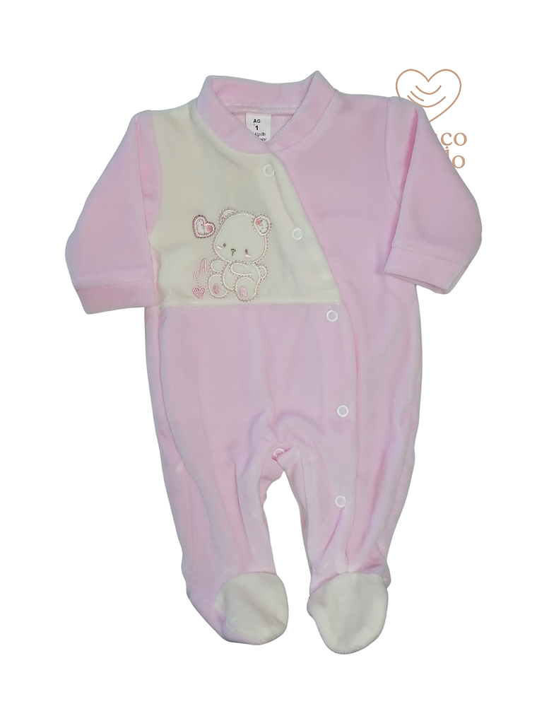 Babygrow veludo ursinho rosa  1