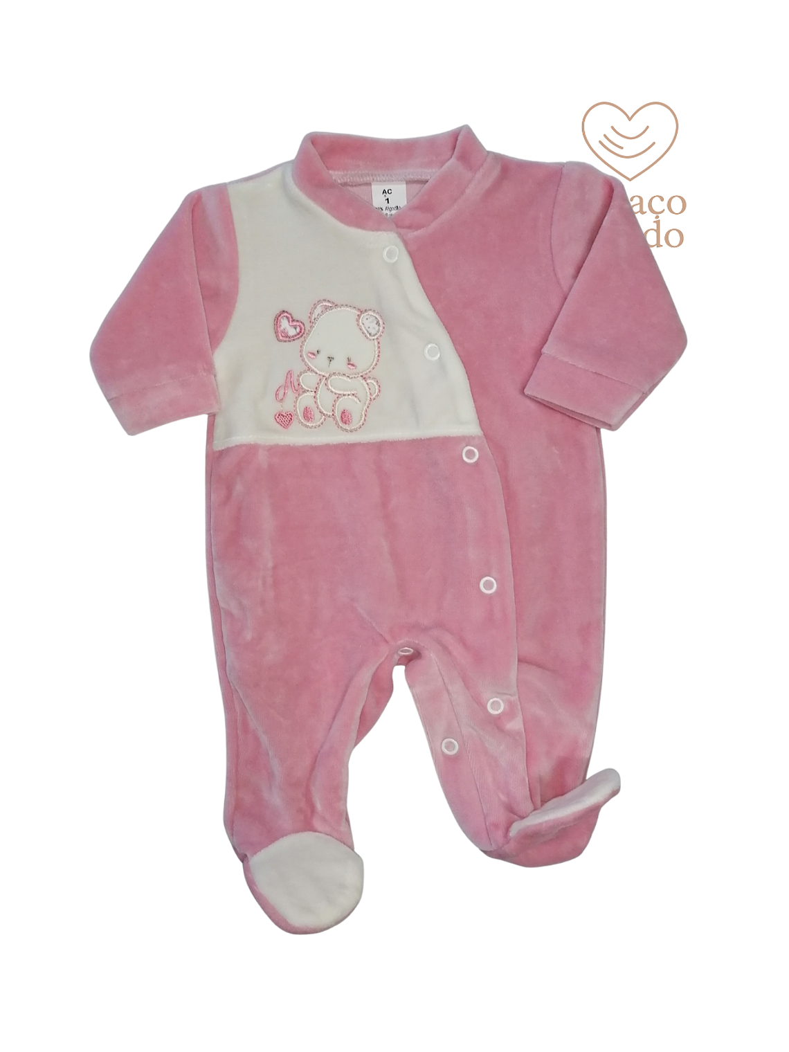 Babygrow veludo ursinho rosa  2