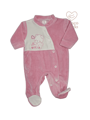 Babygrow veludo ursinho rosa 