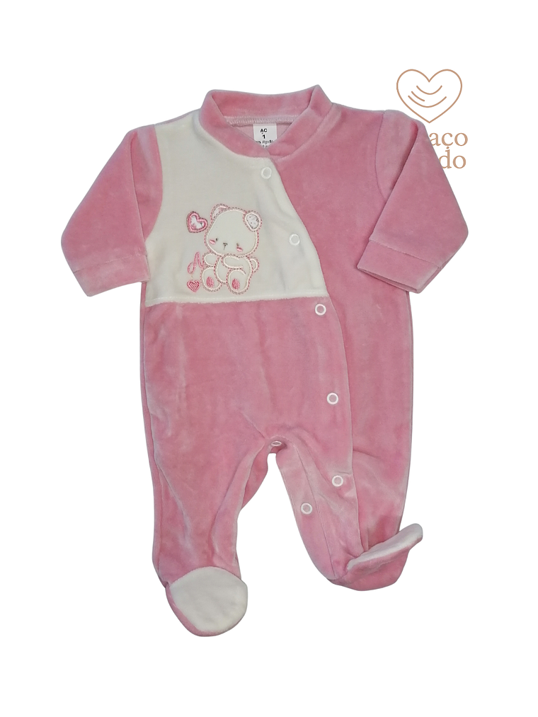 Babygrow veludo ursinho rosa  2