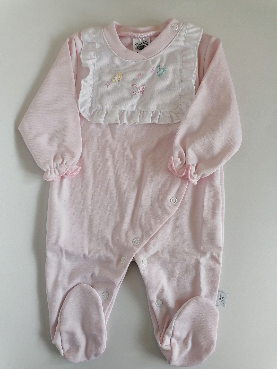 Babygrow de algodão com folho e bordado delicado 1