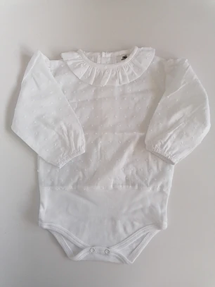 Body de Bebé em Algodão Plumeti Branco com Gola Bordada