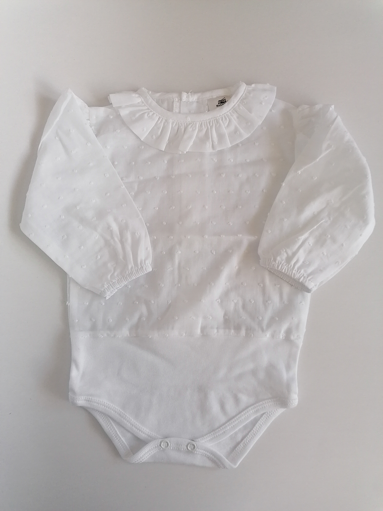 Body de Bebé em Algodão Plumeti Branco com Gola Bordada 1