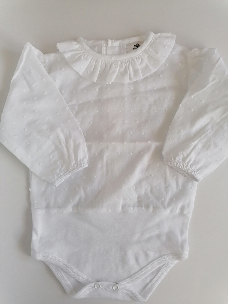 Body de Bebé em Algodão Plumeti Branco com Gola Bordada 2