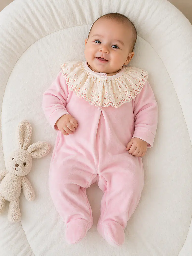 Babygrow de Veludo para Bebé com Gola Bordada 5
