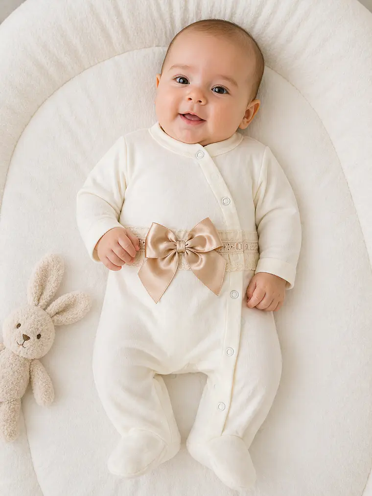Babygrow de Algodão para Bebé com Laço Satinado 5