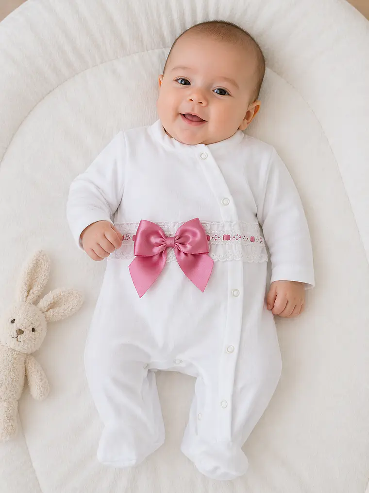 Babygrow de Algodão para Bebé com Laço Satinado 6