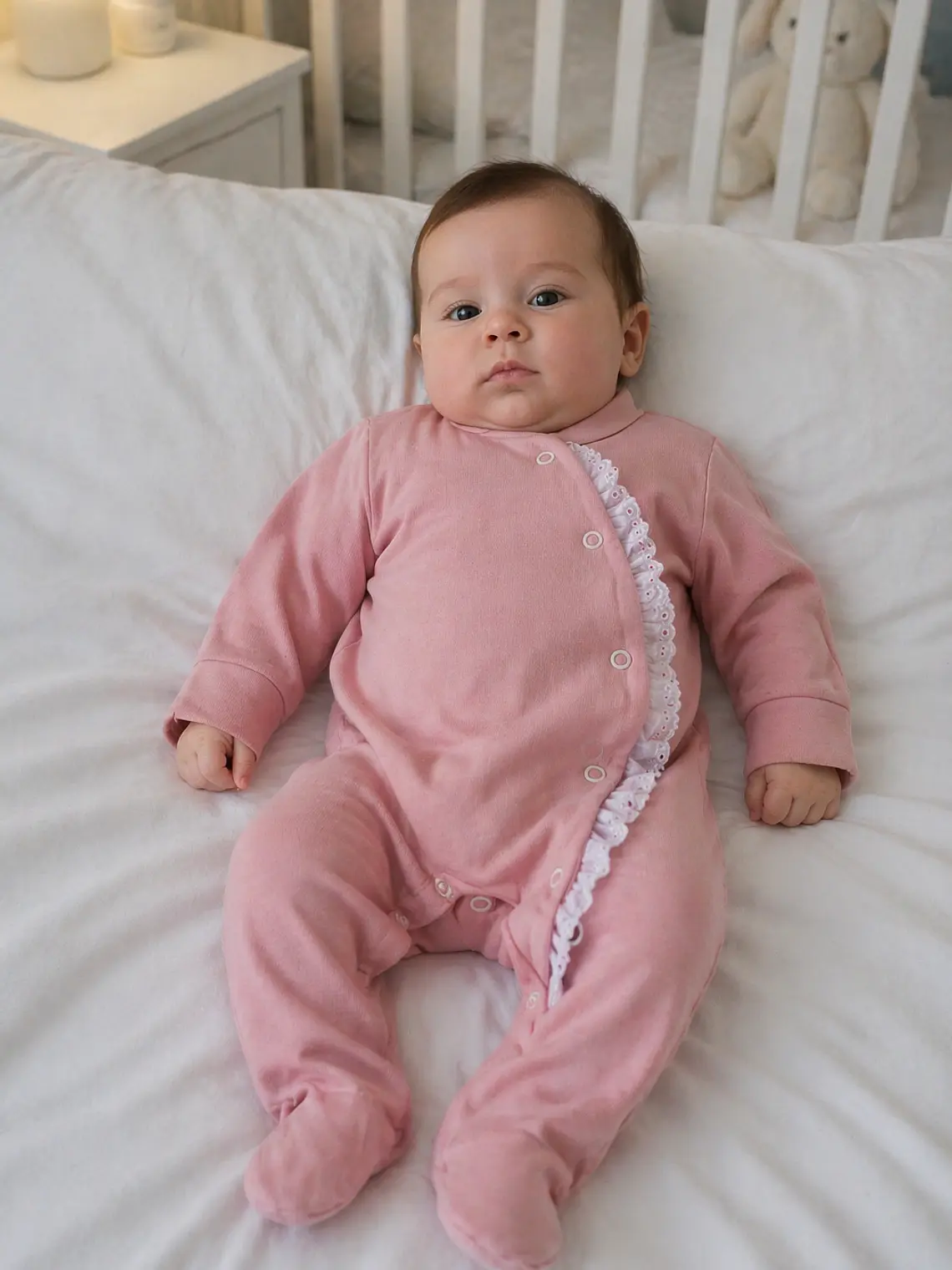 Babygrow de Algodão para Bebé com Renda Lateral 9