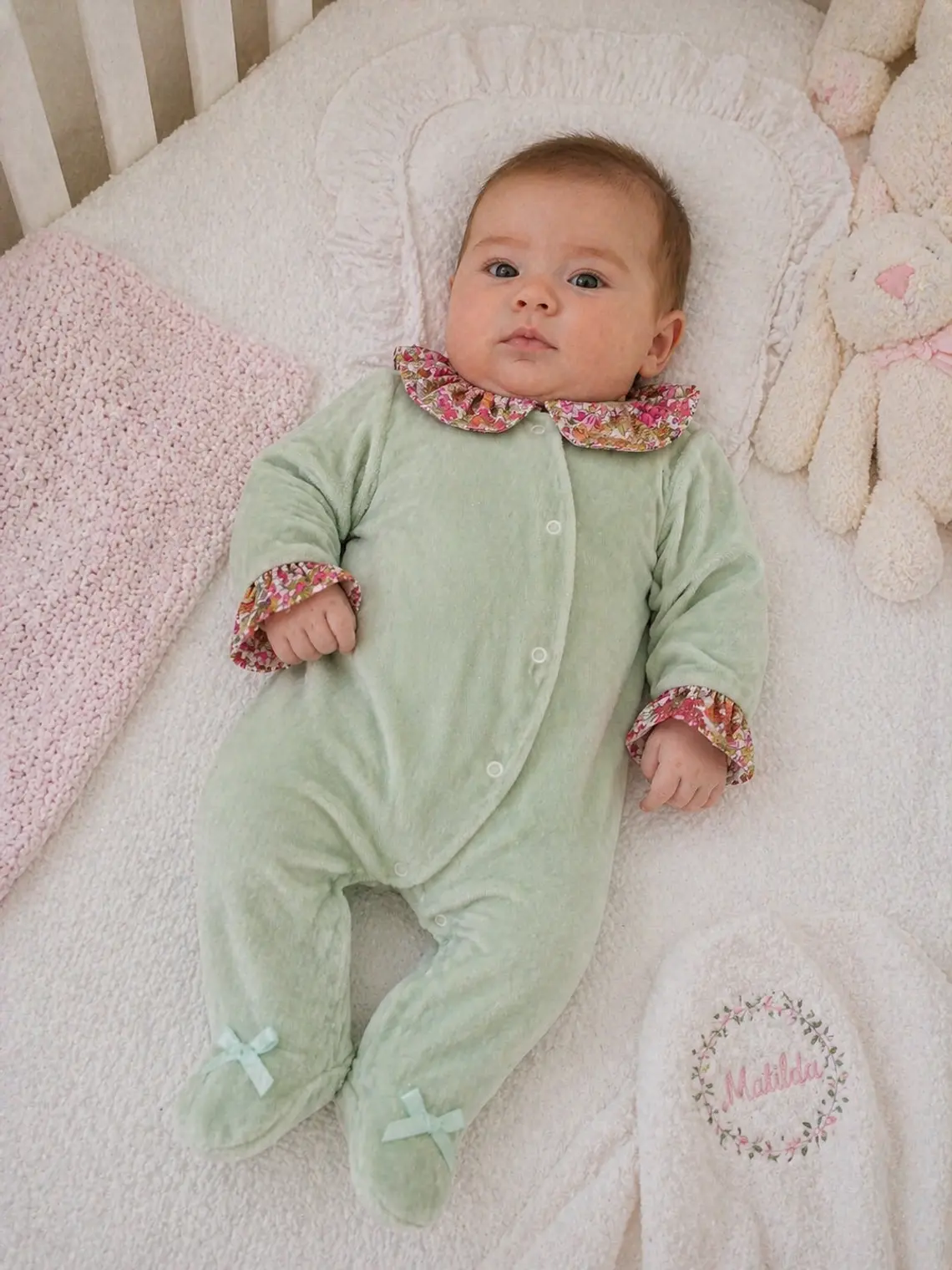 Babygrow de veludo para bebé com gola floral 11