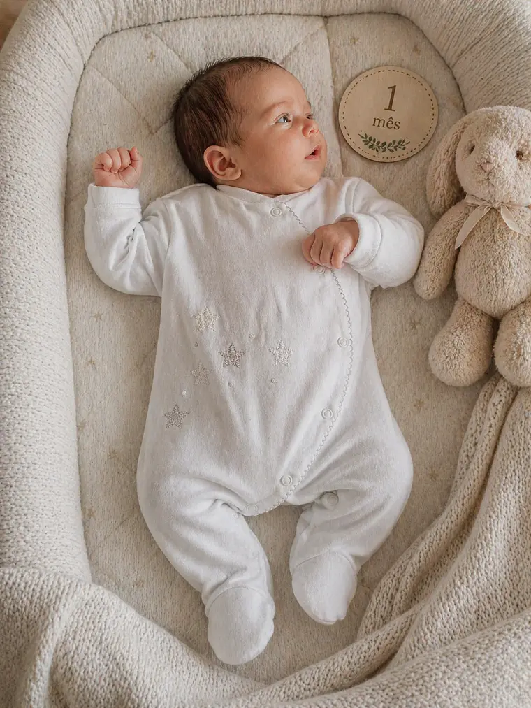 Babygrow de algodão com estrelas bordadas e bolsos 8