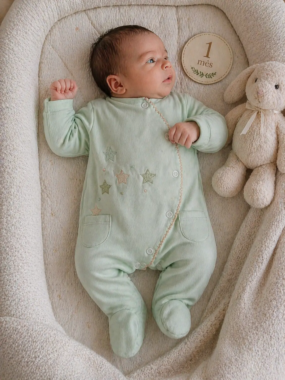 Babygrow de algodão com estrelas bordadas e bolsos 9