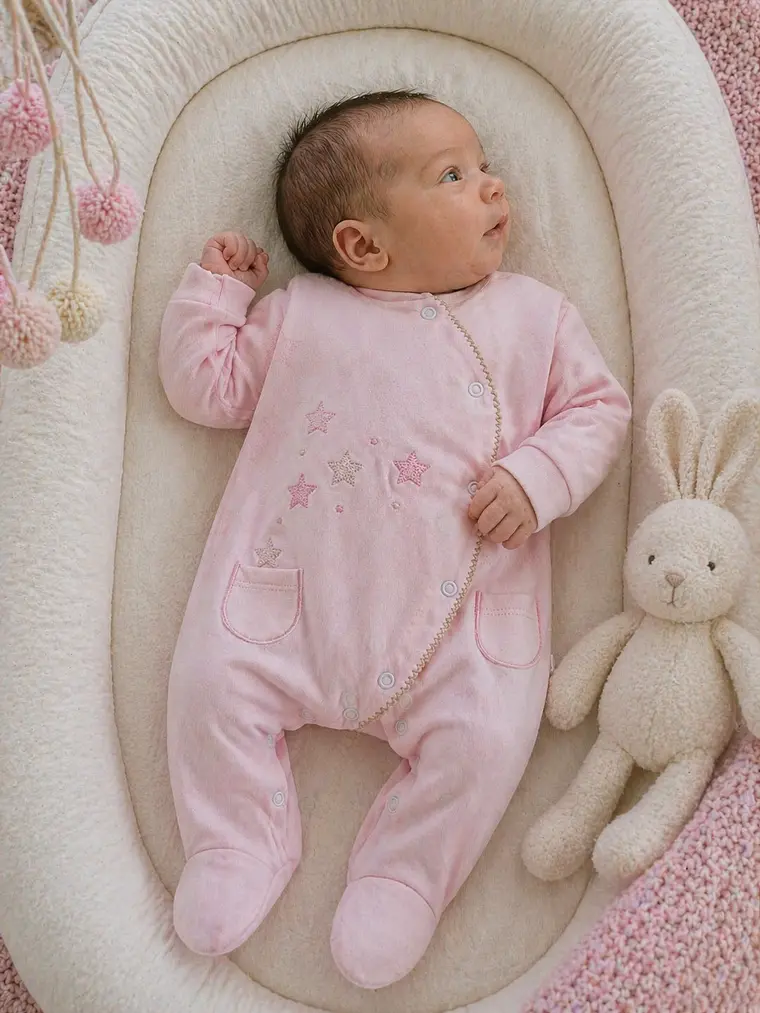 Babygrow de algodão com estrelas bordadas e bolsos 10