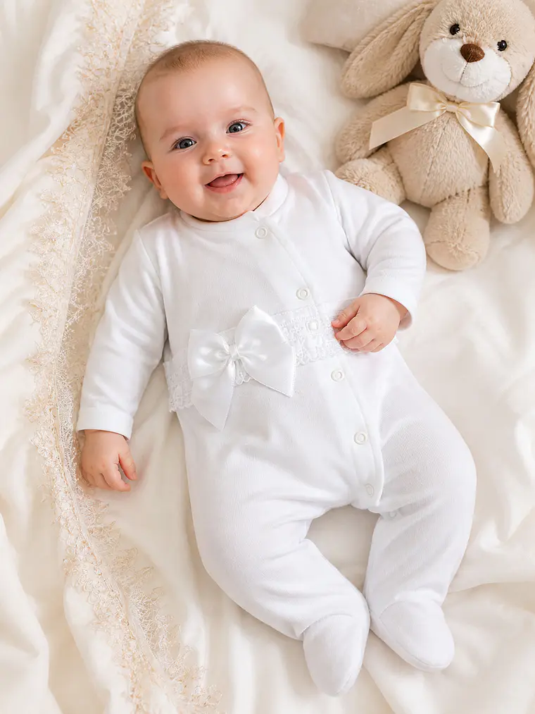 Babygrow de Algodão para Bebé com Laço Satinado 7