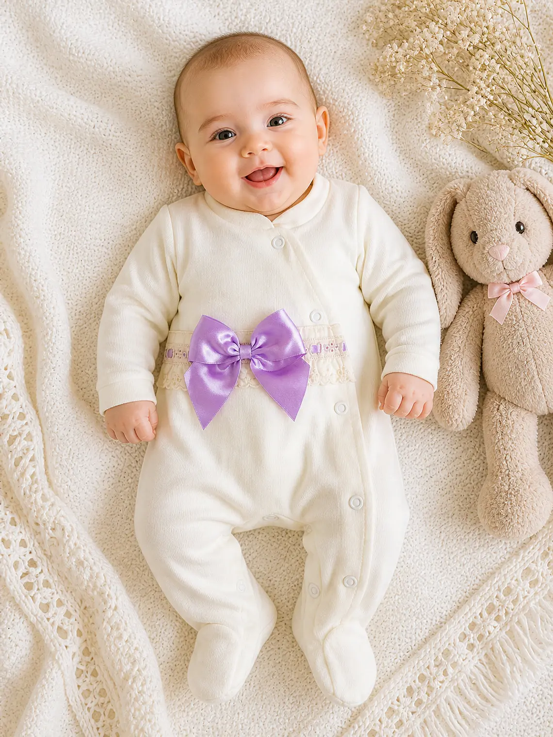 Babygrow de Algodão para Bebé com Laço Satinado 13
